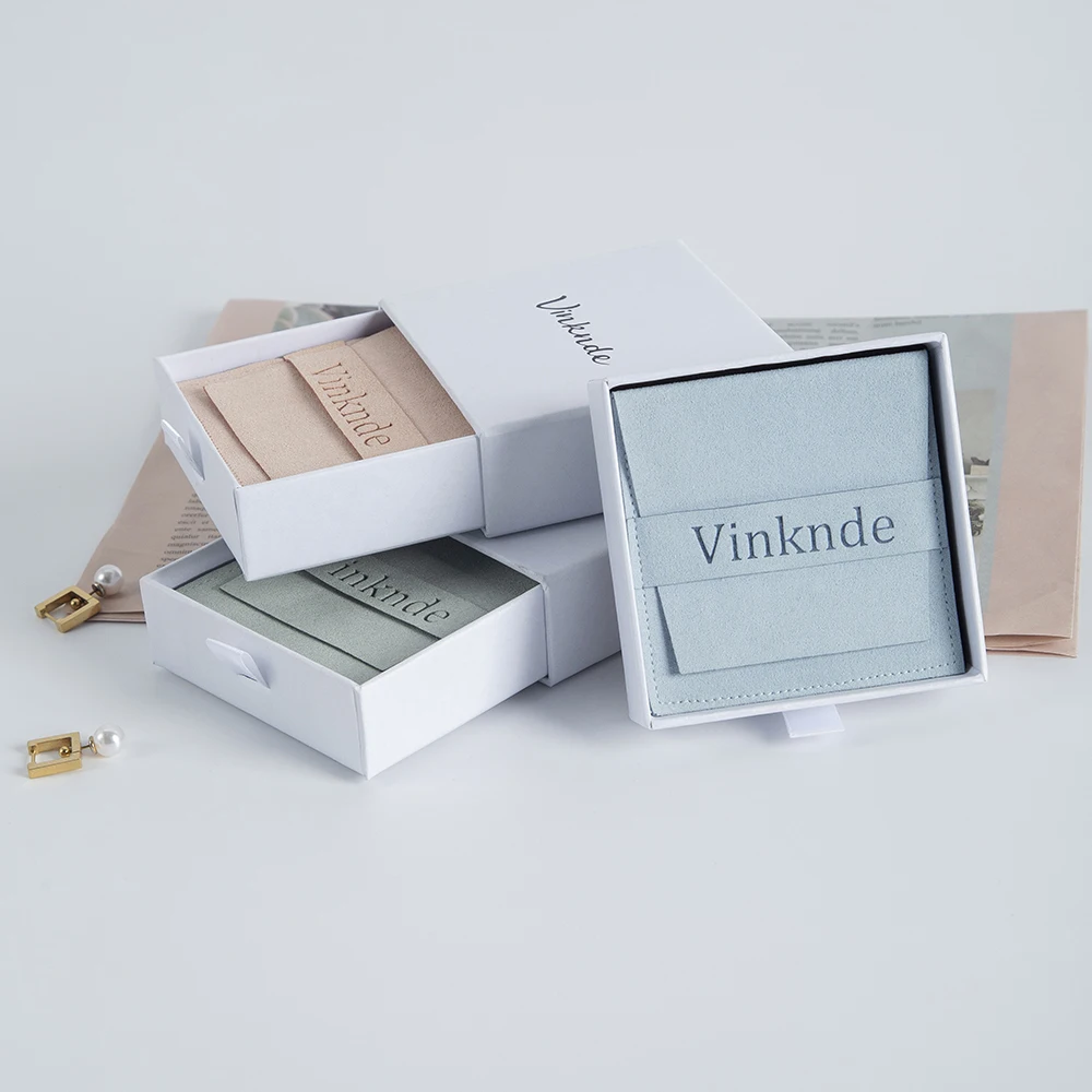 Luxury Packaging Designs Logo Drawer Sliding Jewelry Box White Cardboard Bracelet Necklace Earring Storage Case Microfiber Bags