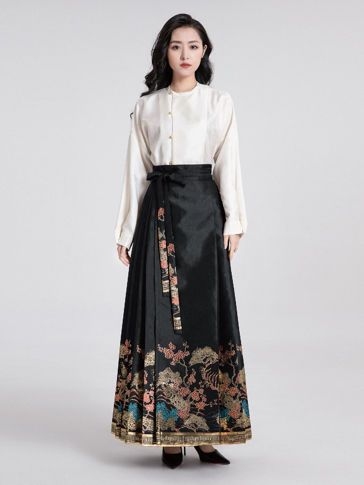 Китайский стиль Mamianqun Ming Стиль Hanfu/Одежда в стиле Han Синий тканый золотой макияж