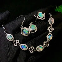 meibapj natural opal gemstone earrings ring bracelet 3 pieces siut for women real 925 sterling silver fine jewelry set