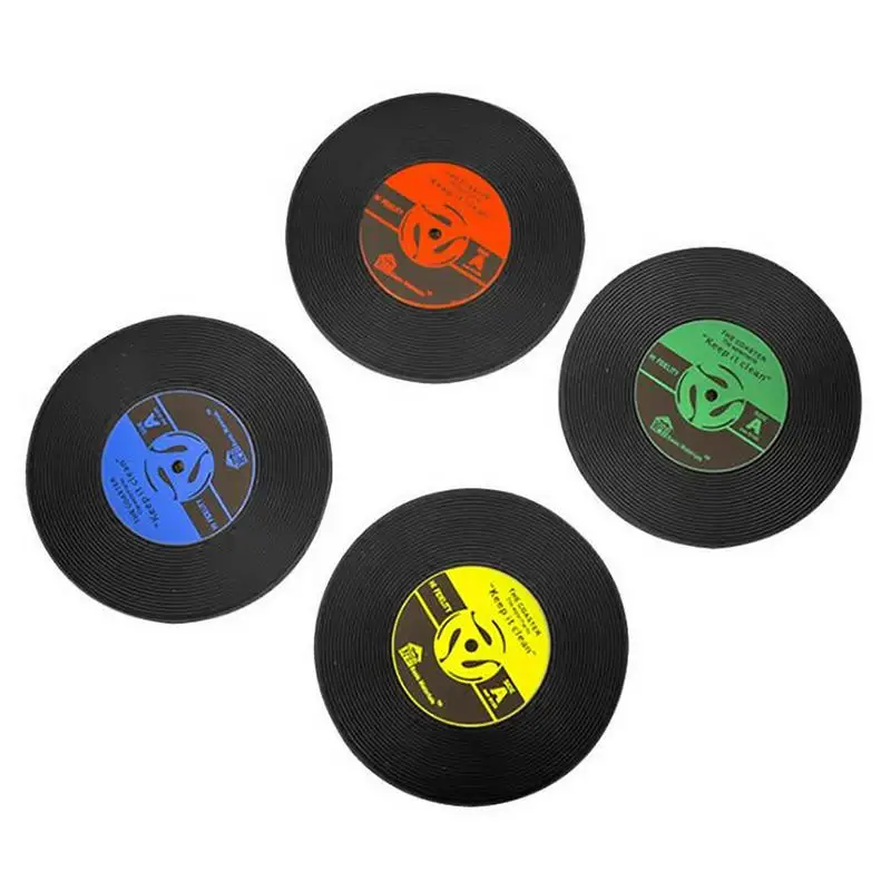 Vintage Coasters 4pcs Funny Coasters For Drinks Round Music Coasters Reject Dirty And Mess Prevent Scratches Record Design Fit