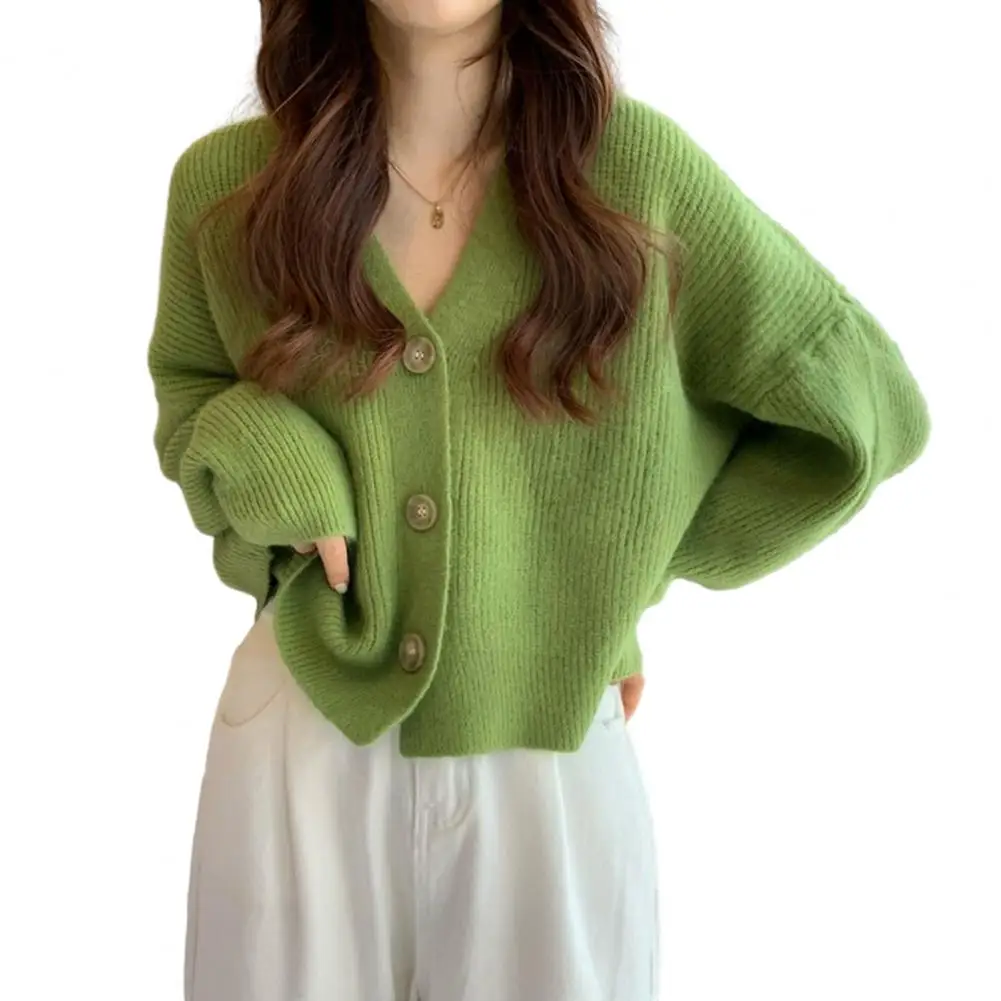 

Универсальное вязаное пальто, стильный женский вязаный свитер с V-образным вырезом, пальто свободного кроя, однобортный Кардиган с длинным рукавом, осень