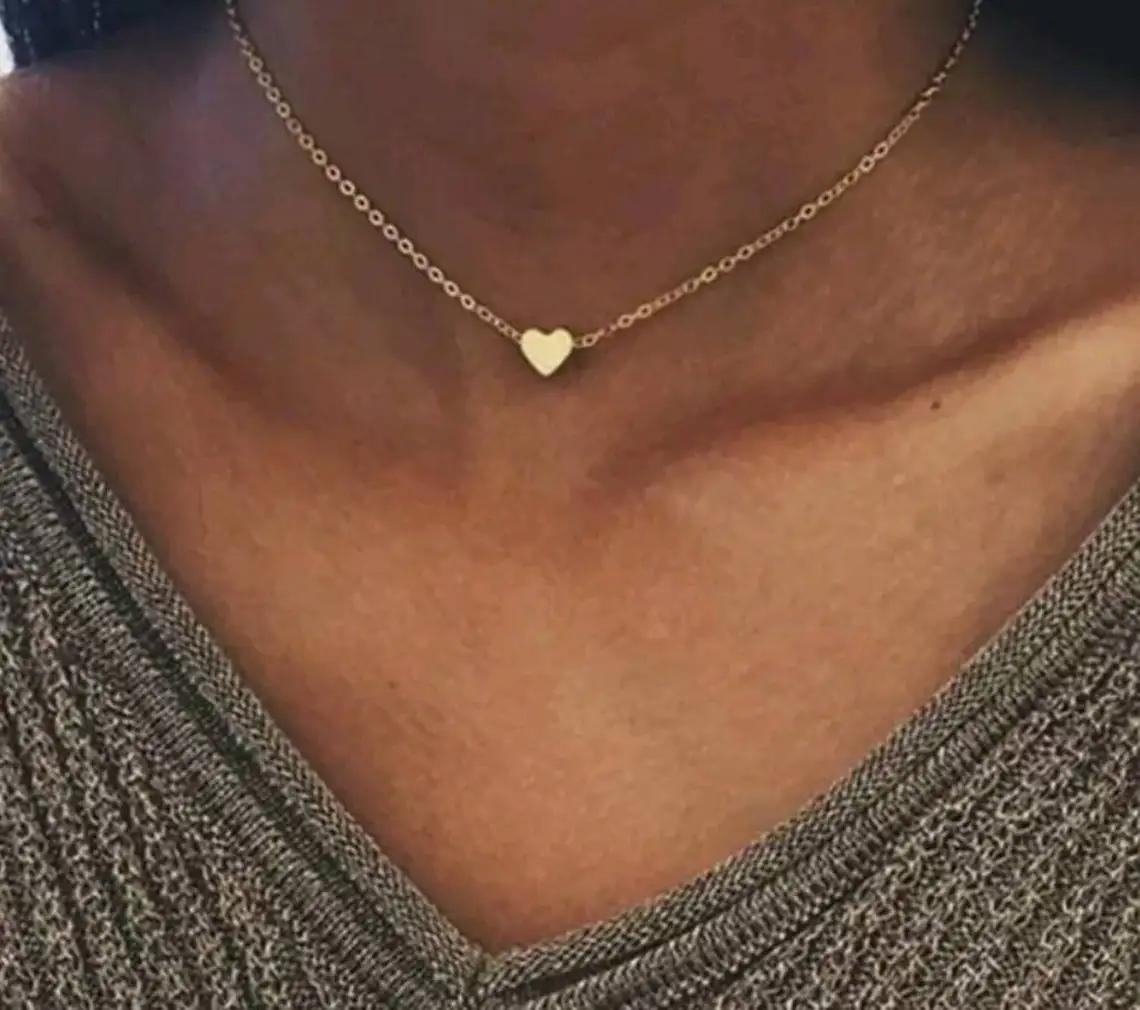 

Modern Jewelry Tiny Heart Shaped Necklace for Women Chain Ethnic Bohemian Choker Necklace Stainless Steel Friendship Gift