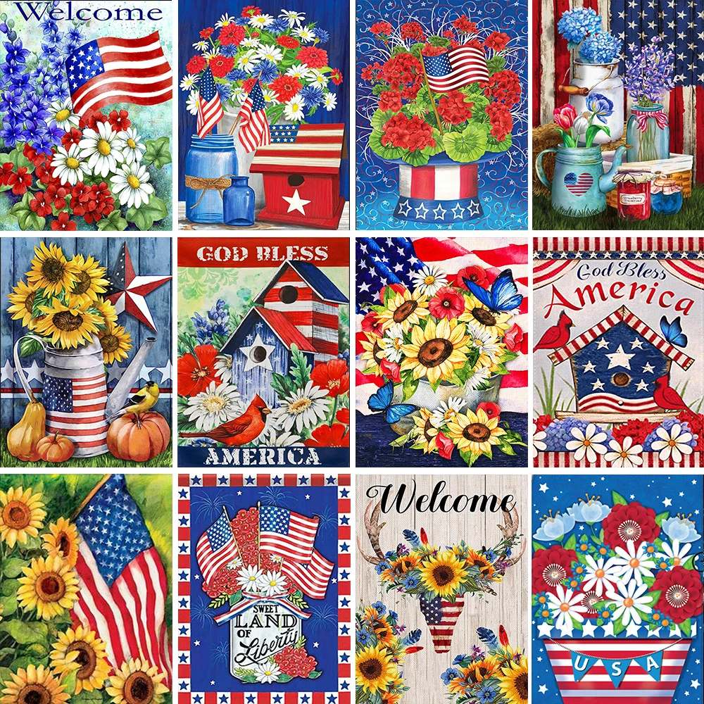 Алмазная 5D картина подсолнухи мозаика с пейзажем американский флаг полная