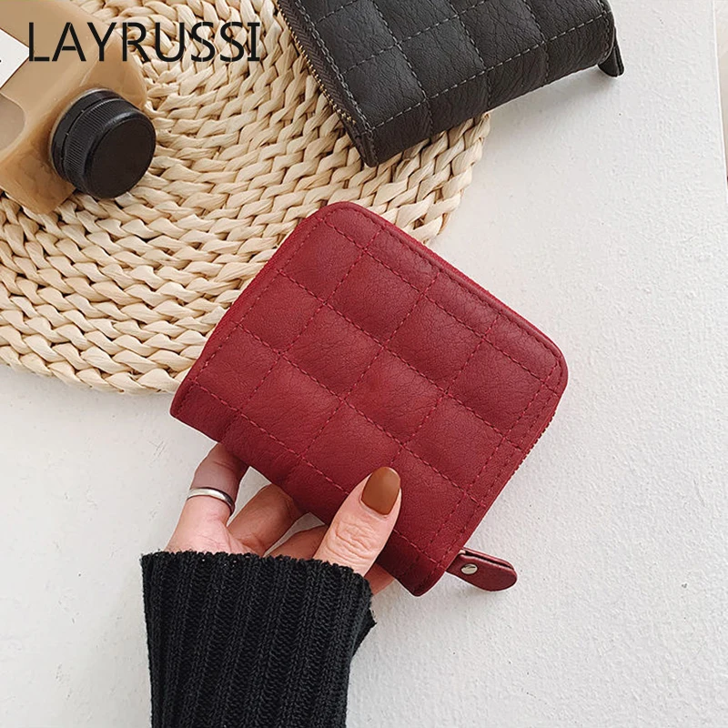 

LAYRUSSI Fashion Short Mini Purse Ladies Card Wallets New Style Women's Zipper Wallet Female Square Coin Purse Student Card Case