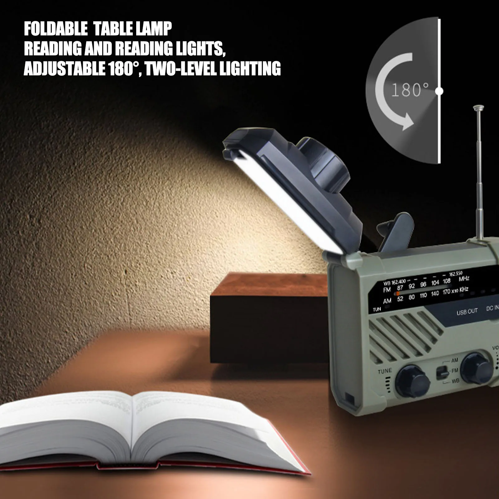 3 in 1 portable radio hand crank amfmnoaa emergency reading lamp flashlight solar charging 2000mah power bank for cell phone free global shipping