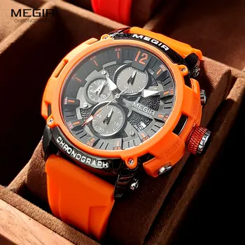 Sport Watches for Men Fashion Waterproof Luminous Chronograph Quartz Wristwatch with Auto Date Silicone Strap 2208 1