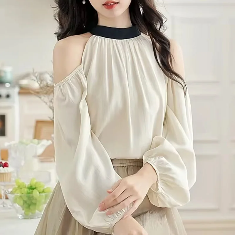 Новая женская блузка с круглым вырезом Повседневная шифоновая без бретелек