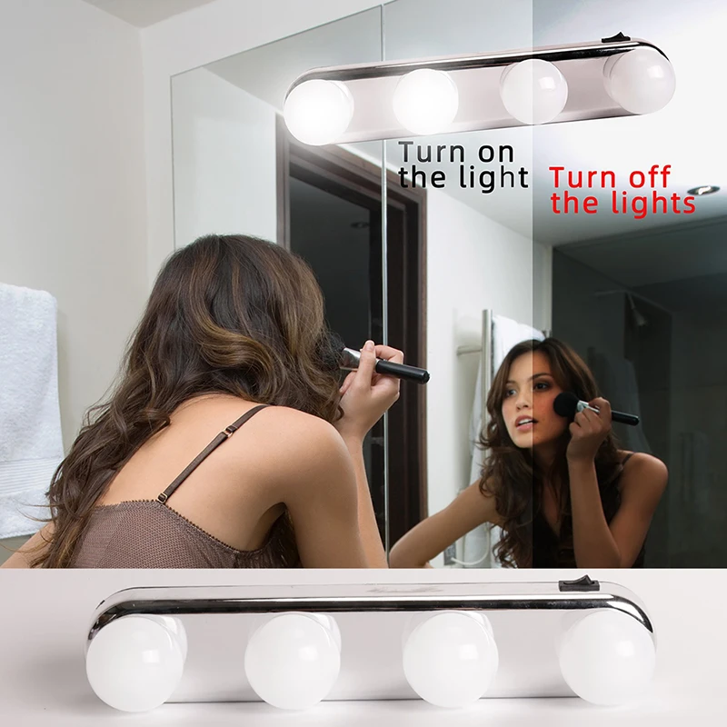 LED Makeup Mirror Light 4 Bulbs Suction-Cup Vanity Wall Lamp
