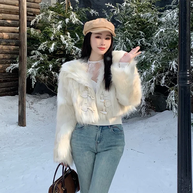 Autumn/Winter Women's Faux Fur Mixed Coat Korean Clothing Fashion Jacket Long Sleeve Slim Fit Women Top