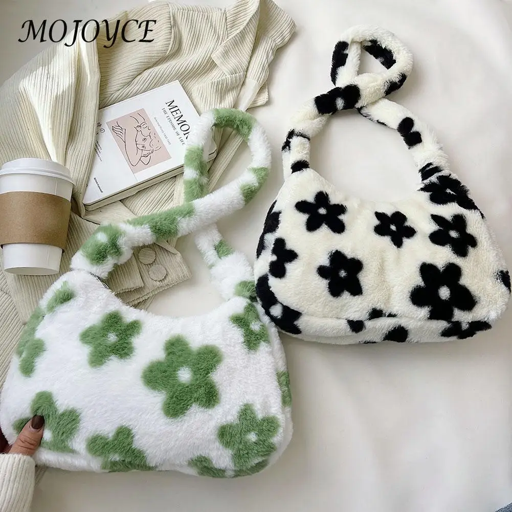 

Love Pattern Shoulder Bag Winter Zipper Armpit Bag Fluffy Soft Fur Small Underarm Bags for Women Birthday Gifts Top-Handle Bags