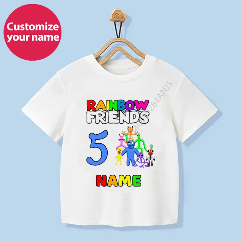 Customized Name Game Rainbow Friend Birthday Number Children's T-shirt Boys Girls Short Sleep T-shirt Cute Children's T-shirt