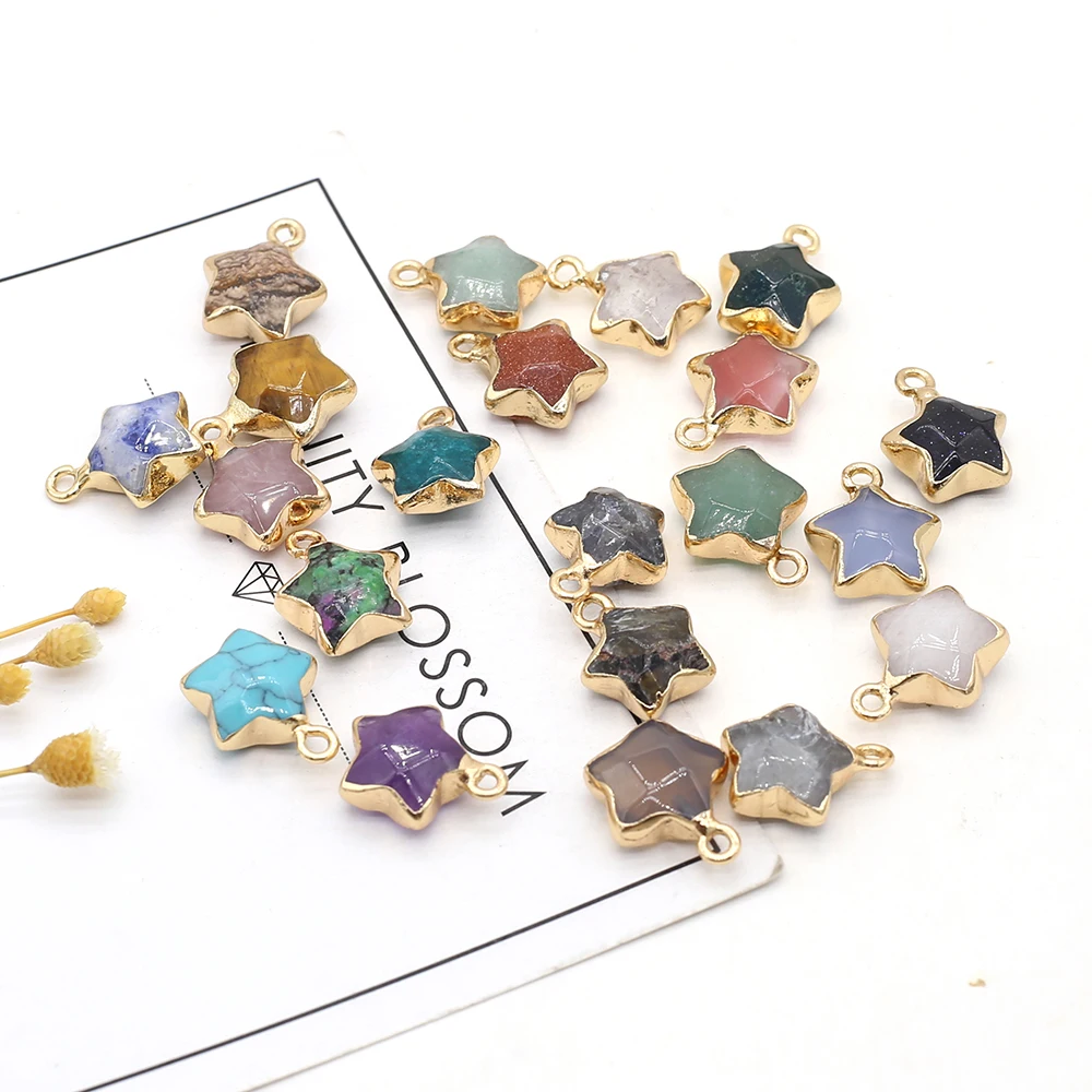

2 Pcs Natural Stone Pendant Pentagram Shape Healing Crystal Stone Agate Charms for Jewelry Making Women Gift Accessories