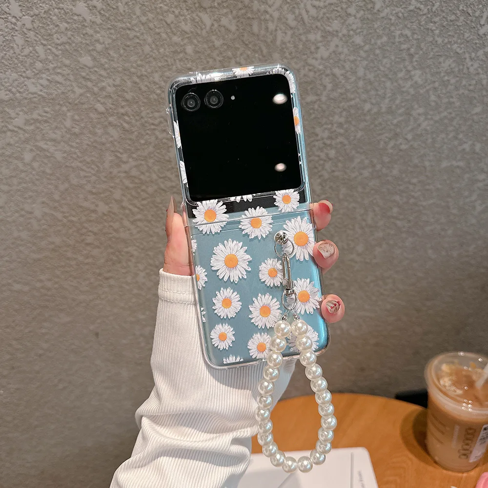 Для Motorola Razr 40 50 Ultra 40Ultra чехол прозрачный складной цветок с браслетом