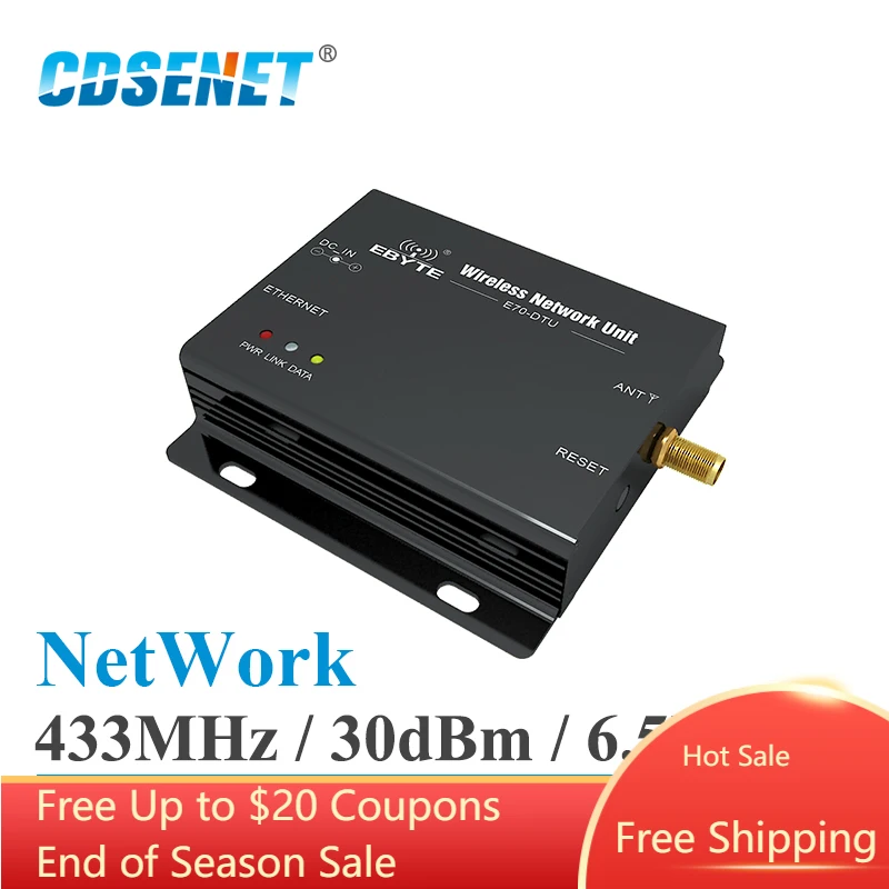 Ethernet Звездная сеть 433 МГц 30 дБм 1 Вт, беспроводной приемопередатчик дальнего радиуса действия (433NW30-ETH) IoT ПЛК, модуль передачи данных RF