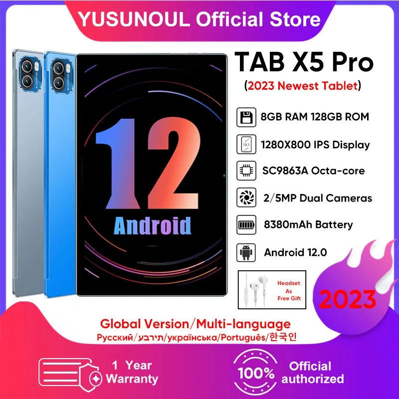 

【World Premiere】YUSUNOUL Tab X5 Pro Tablet Android 12.0 8GB+128GB 10.1''2k HD+ Display 8380 mAh Battery Unisoc SC9863A Tablet PC