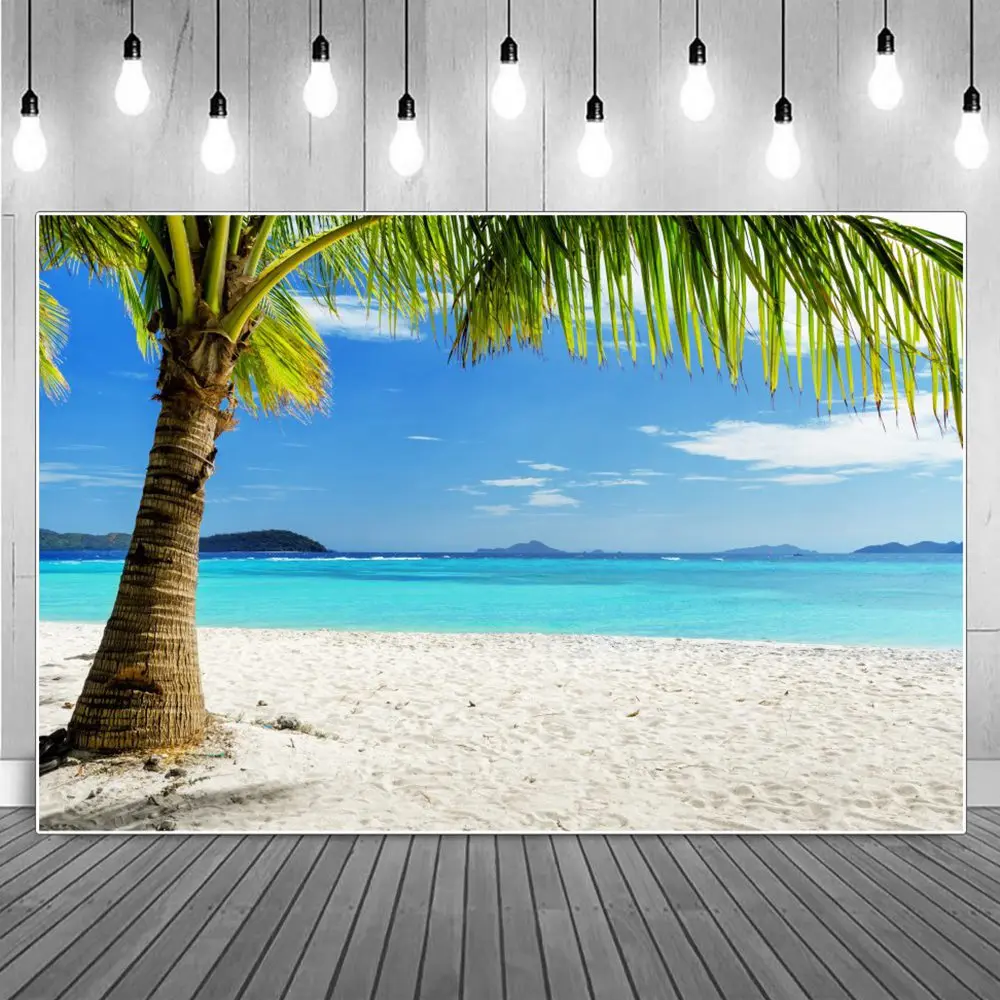 

Фон для фотосъемки с изображением летнего праздника тропического пляжа облаков неба острова моря пальмы песка живописный праздничный фон ...