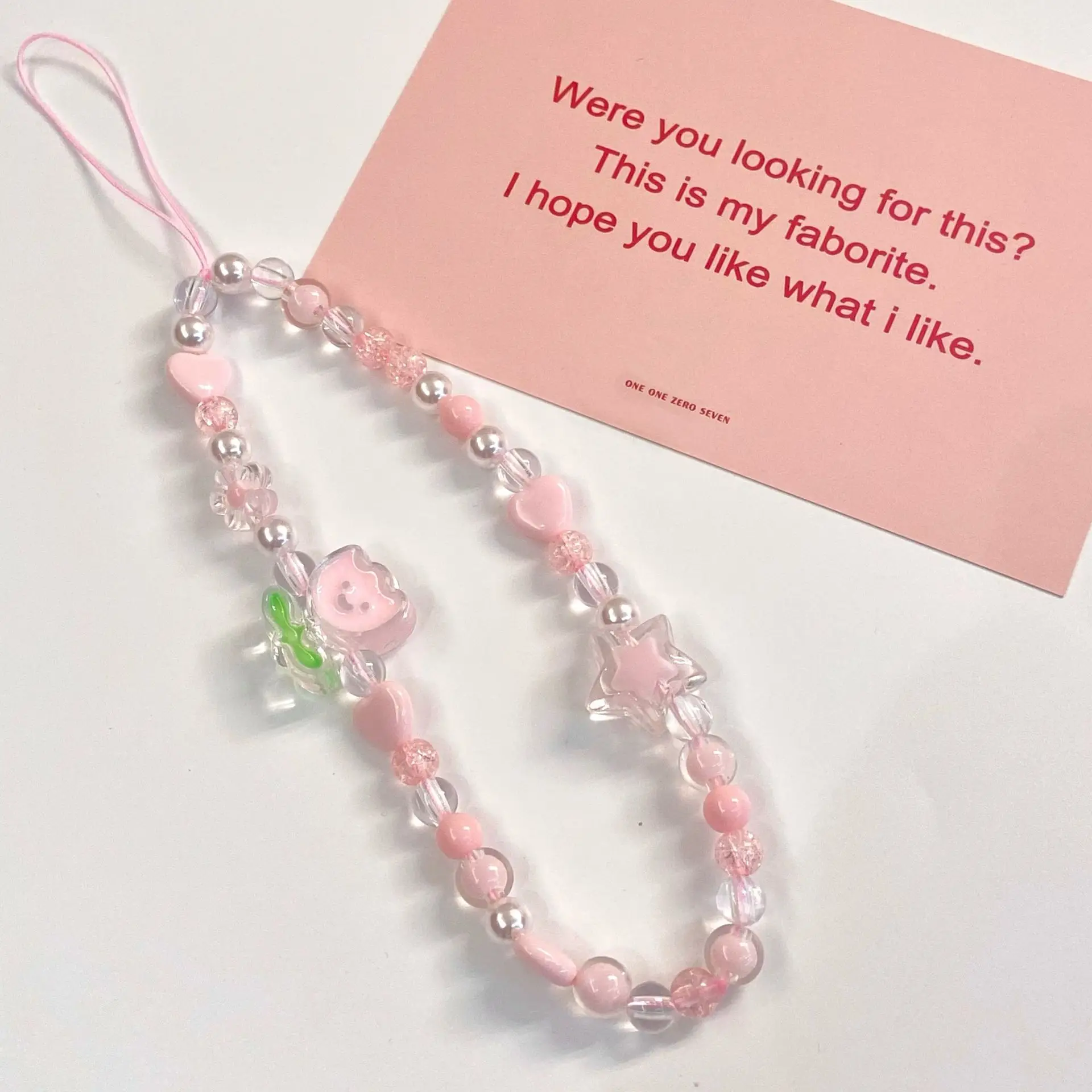 

Creative Tulip Acrylic Beaded Lanyard Pink Bracelet Charming Mobile Phone Chains Gifts For Female Anti-Lost Jewelry Accessories