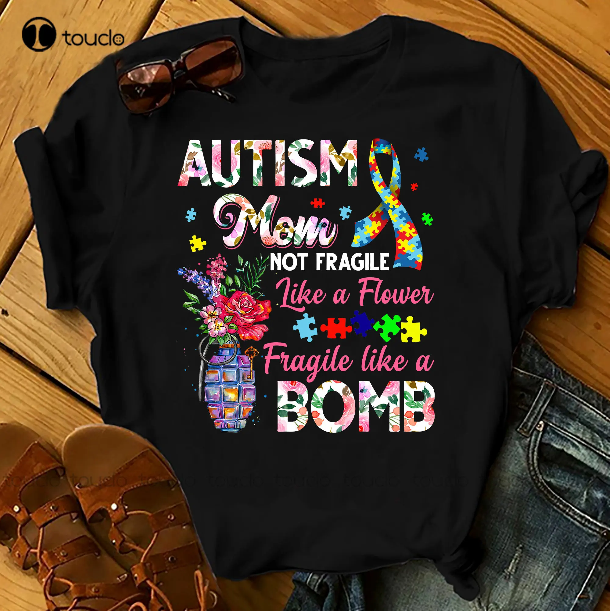 

Autism Mom Fragile Like A Bomb - Autism Awereness T-Shirts Men Woman Kids Birthday T Shirts Summer Tops Beach T Shirts Xs-5Xl