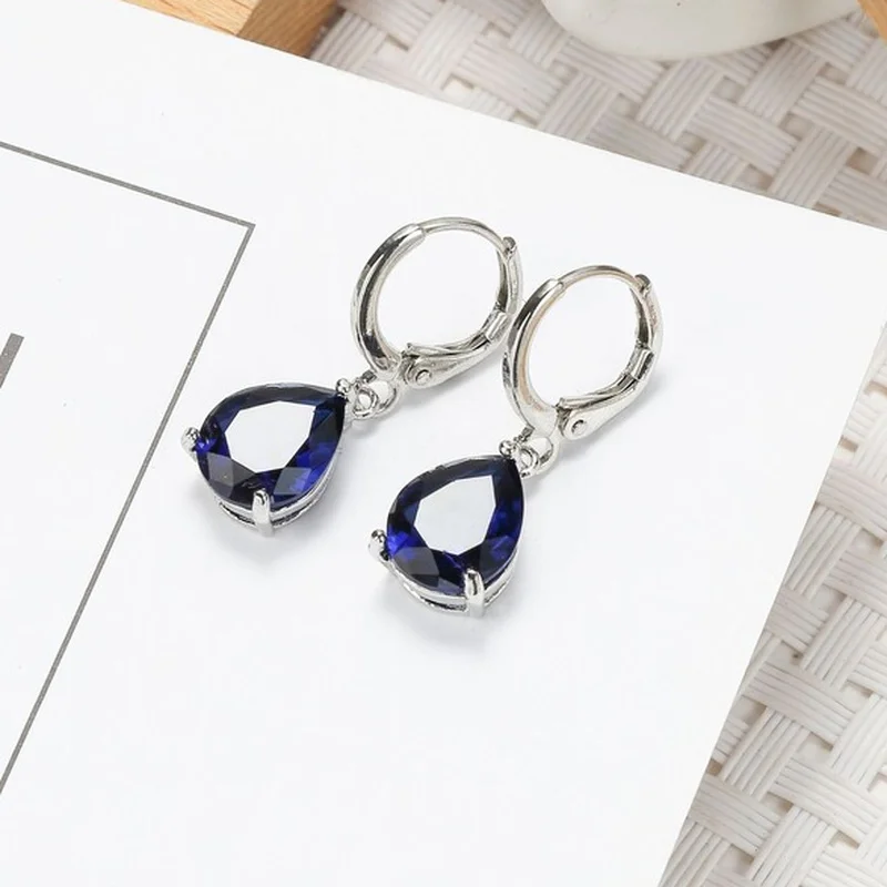

Elegant Female Blue Color Zircon Dangle Earrings Fashion Simple Exquisite Earring for Women Engagement Party Jewelry Gift