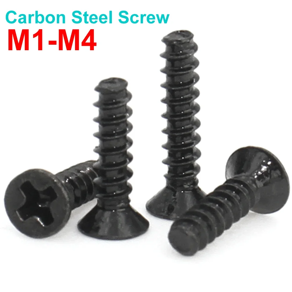 

50-200 шт. Саморезы с потайной головкой и крестообразной головкой M1 M1.2 M1.4 M1.6 M2 M2.3 M2.6 M3 M4 Мини-винт из черной углеродистой стали