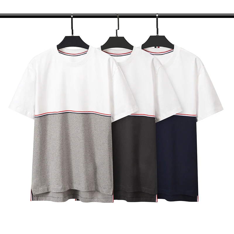 

TB THOM T Shirt For Men 23ss Summer New Arrival Korean Fashion Tees Classic Cotton Patchwork Tops Casual Sports T-shirts