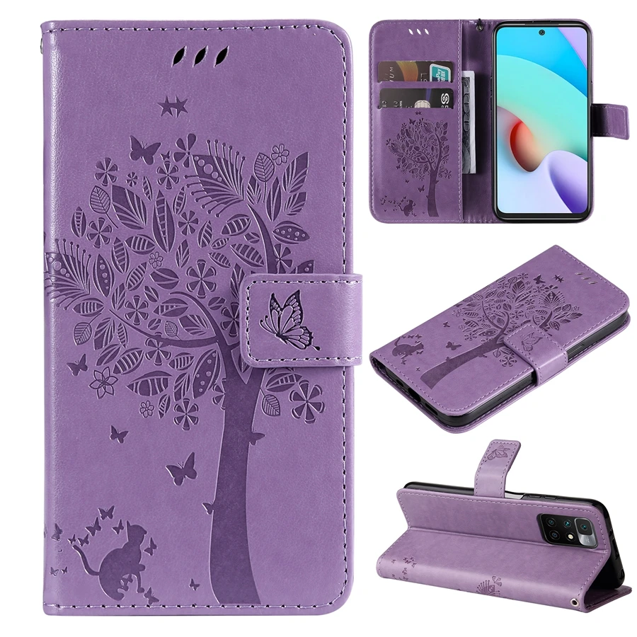Wallet Leather Case For Xiaomi Redmi 10 9 9A 9C 9T 8 8A Note 10/10 Pro/9/8/7 Pro Mi Poco X3 Nfc/M3/F3 11T Tree Embossing Case