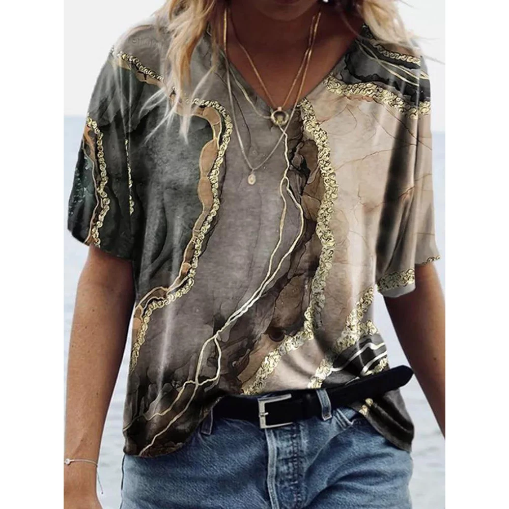 

Футболка женская оверсайз с коротким рукавом и V-образным вырезом