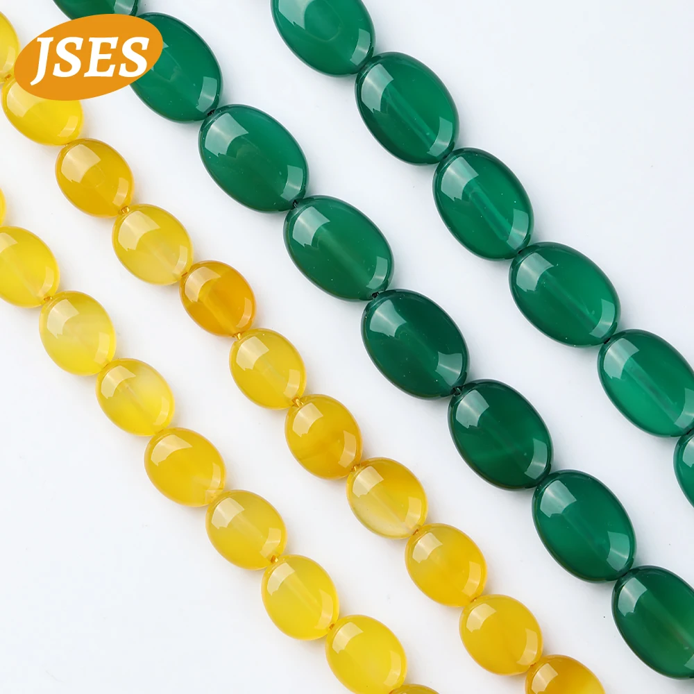Бусины из натурального желтого и зеленого агата овальной формы