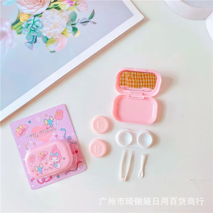 

Sanrio Hellokitty Melody Cinnamoroll Kuromi Portable Compact Mini Simple Cute Contact Lens Case Companion Double Contact Box