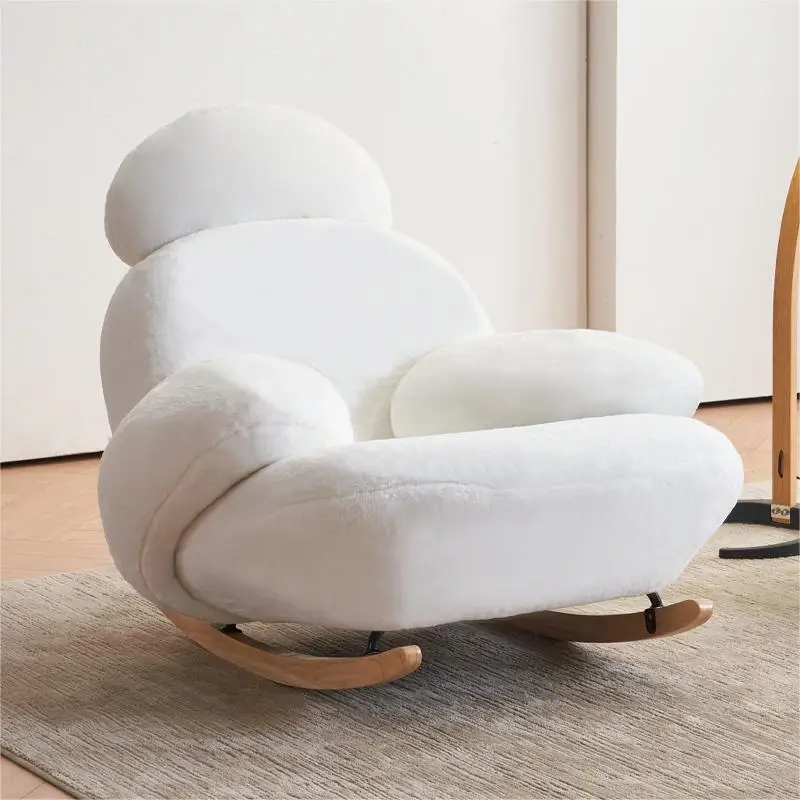 

White Rocking Chair Lazy Sofa Lamb Wool Cream Style Retro Recliner Japanese Style Single Rocking Chair Combination