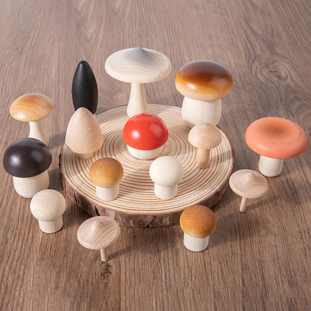 

Cute Wood Simulation Mushroom Blocks for Children Early Educational Concentration Training Fun Picking Mushroom Props Wooden Toy