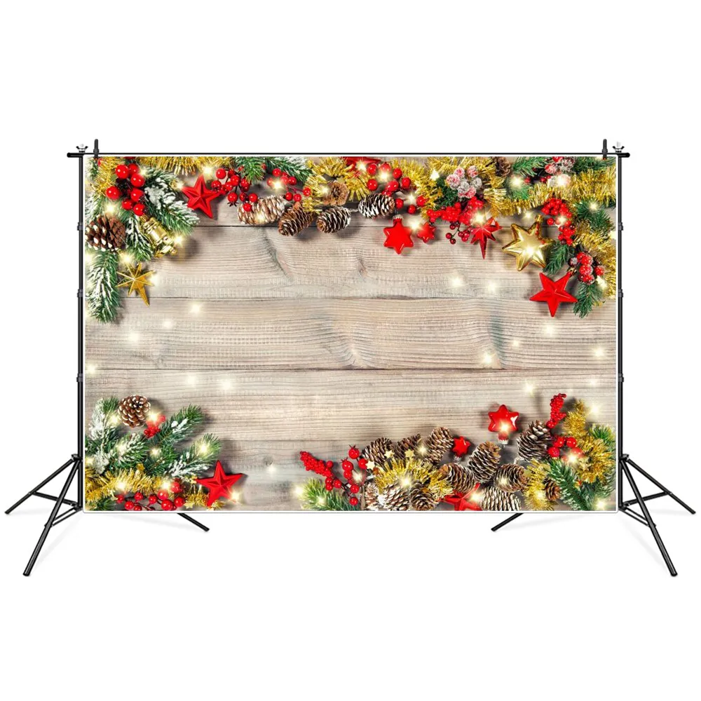

Фон для фотосъемки с изображением рождественских сосновых конусов падуба светильник ких точек деревянных досок доски
