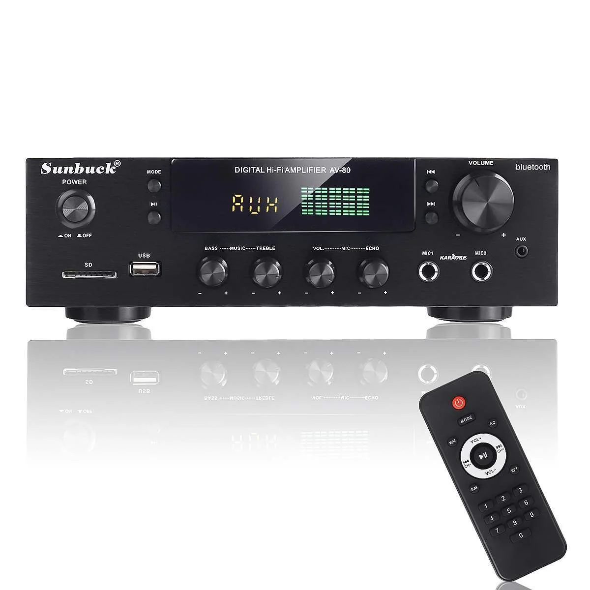 

Top 2000W Home Theater Amplifiers HiFi bluetooth Power Amplifier Stereo Audio Karaoke FM Receiver USB SD 2 Mic Input