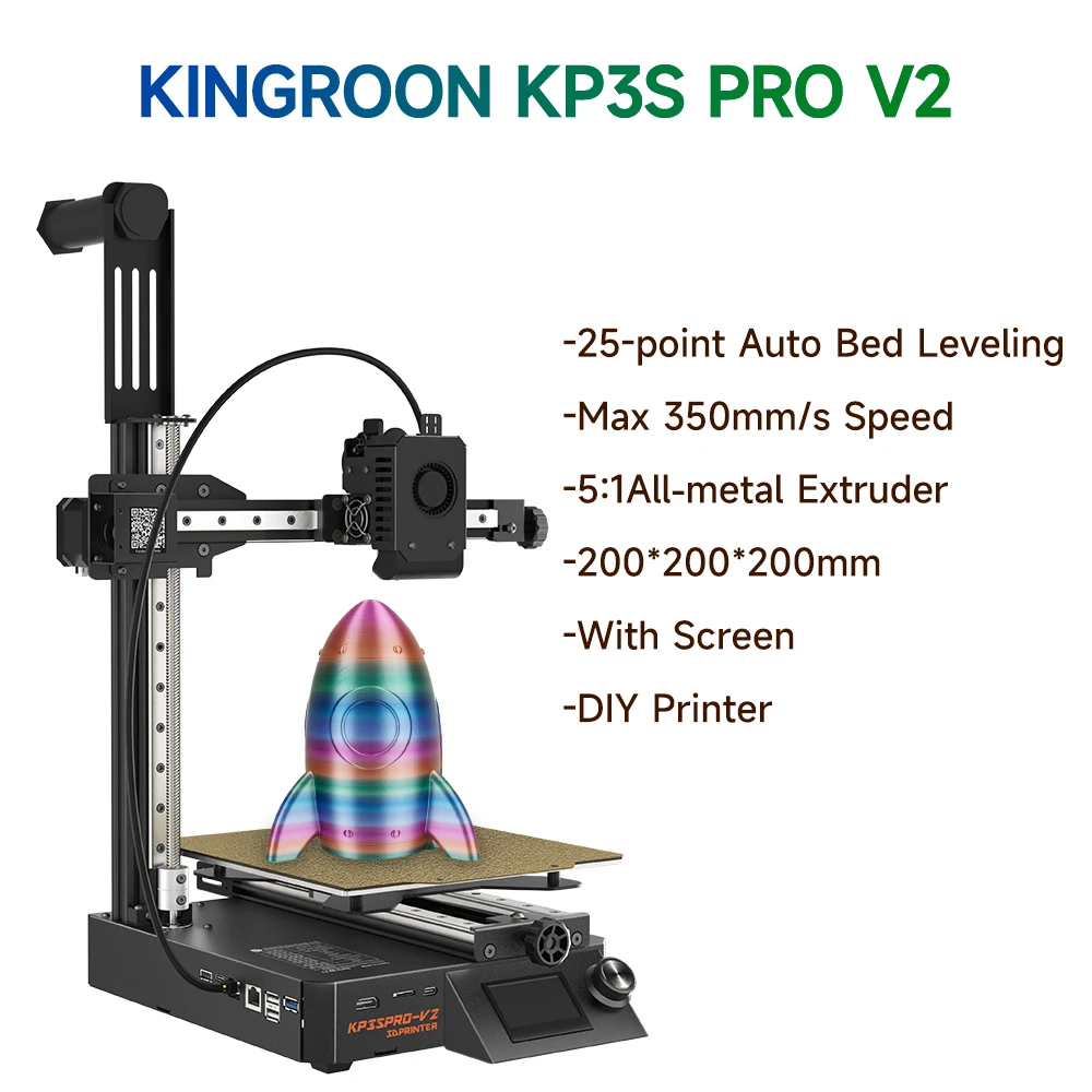

KINGROON KP3S Pro V2 3D Printer High Speed Klipper Firmware Printing Max 350mm/s Fast 3D Printer FDM Auto Leveling 200*200*200mm