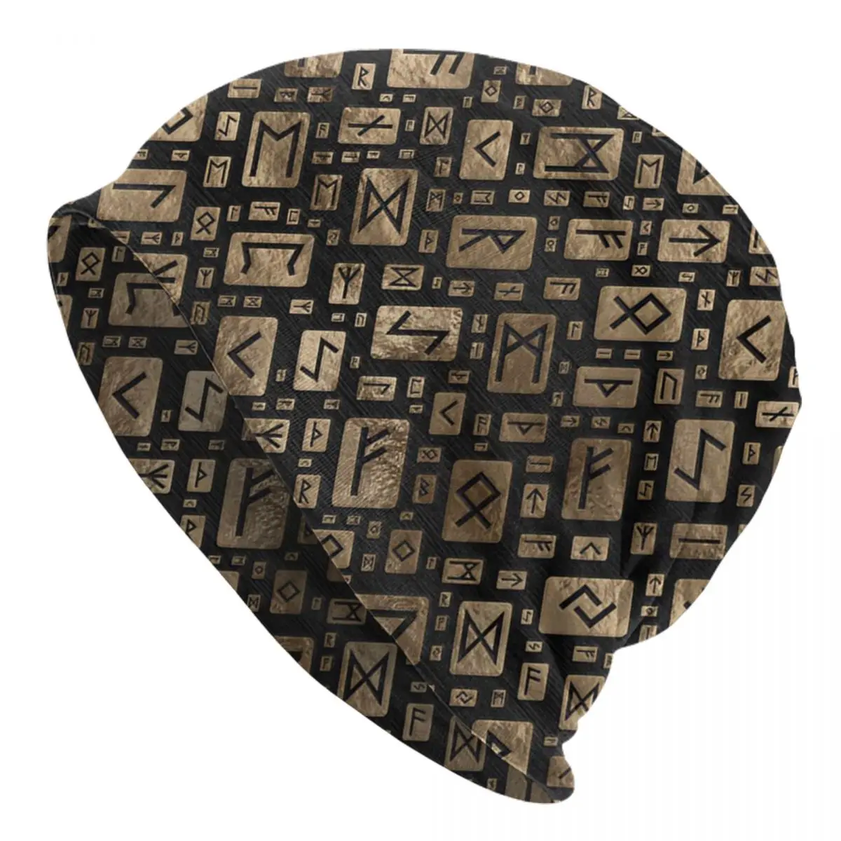 Elder Runes - Futhark Pattern Gold On Black Wood Adult Men's Women's Knit Hat Keep warm winter Funny knitted hat