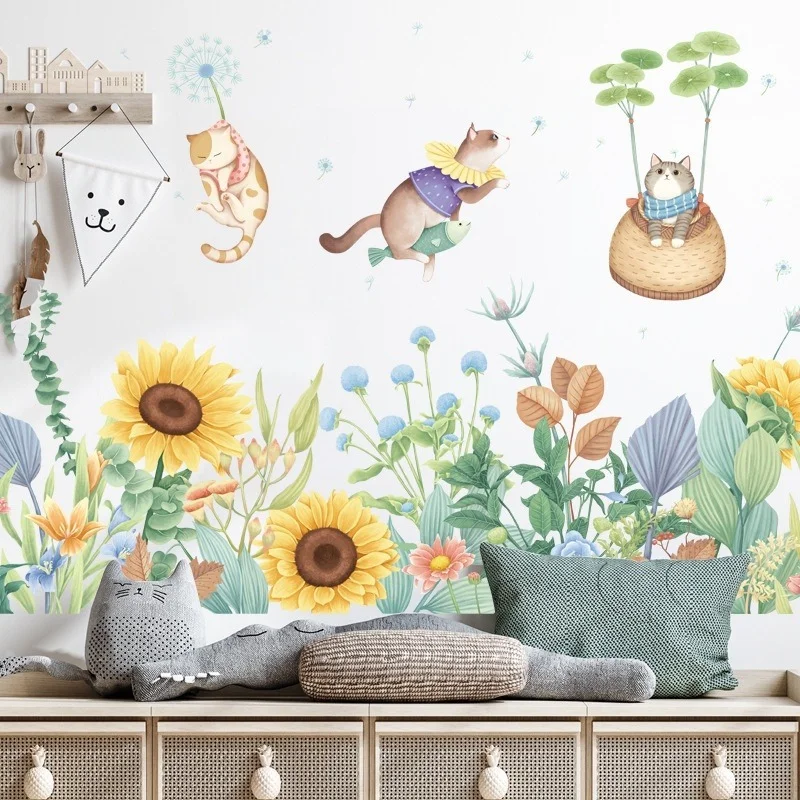 

Cartoon Sunflower Cat Decoration Stickers Children's Room Kindergarten Background Wall Stickers Plant Dandelion Wall Stickers