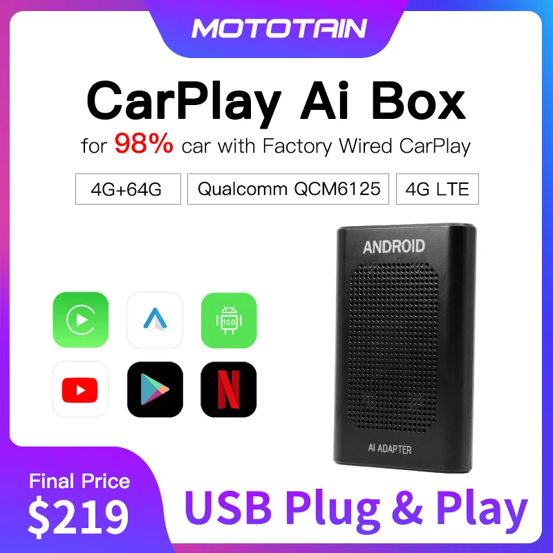 

4core Cortex-A73 + 4core Cortex-A53 Android 10.0car box 4+64G Apple Car play ai box For Volvo Ford NISSAN AUDI Benz VW Kia
