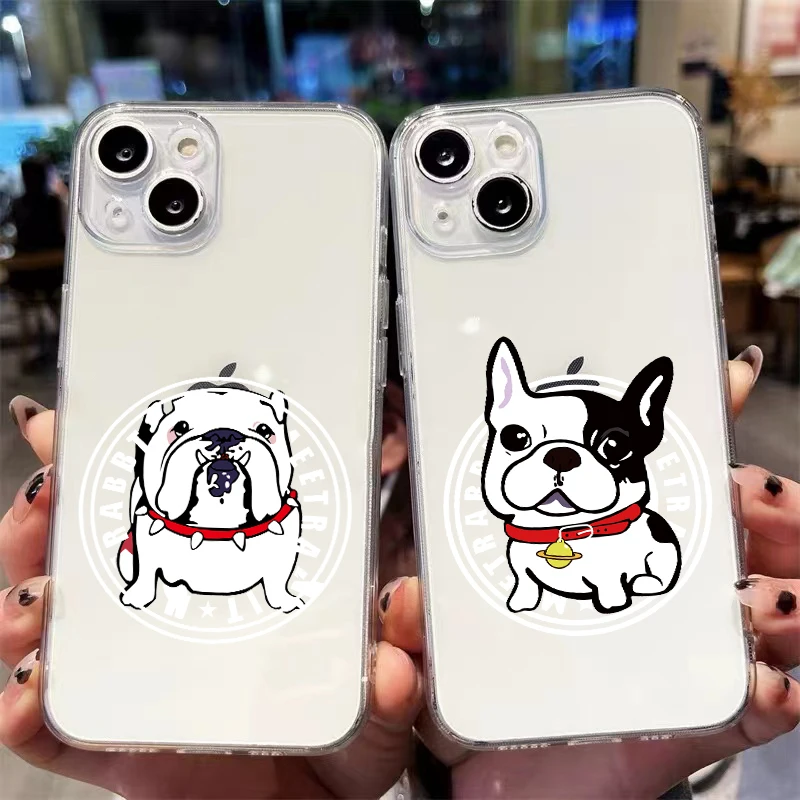 

Cartoon French Bulldog For iPhone 13 12 Pro Max Mini 11 Pro X XR XS Max 6 6S 7 8 Plus Se2 Clear Phone Case Cover