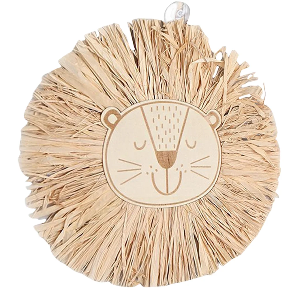 

Wall Hangings Decorative Ornament Raffia Lion Head Home Rustic Style Unique Pendant Woven Kids Room