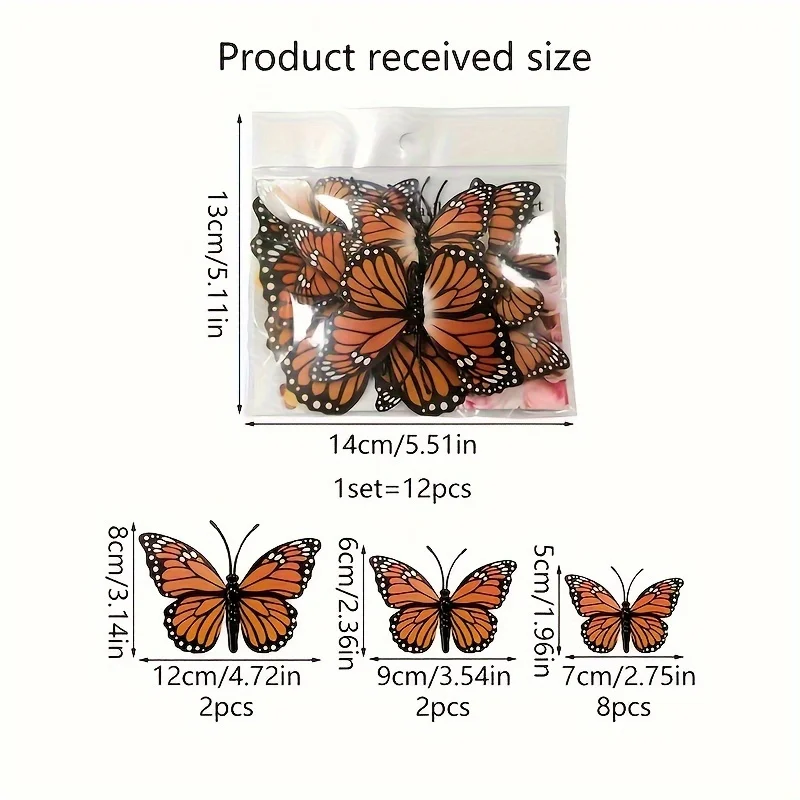 

Набор из 12 пластиковых бабочек-монархов для стен