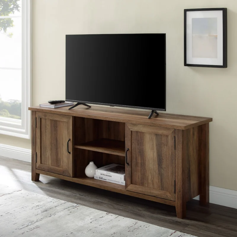 

Woven Paths Franklin Grooved 2-Door TV Stand for TVs up to 65", Reclaimed Barnwood tv cabinet living room furniture