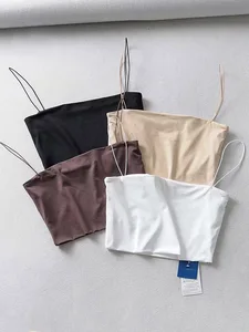 Женский укороченный топ, привлекательный эластичный хлопковый топ без рукавов, короткий топ на бретелях, лето 2022