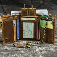 hot selling mens genuine leather wallet crazy horse leather retro coin purse first layer cowhide tri fold casual wallet