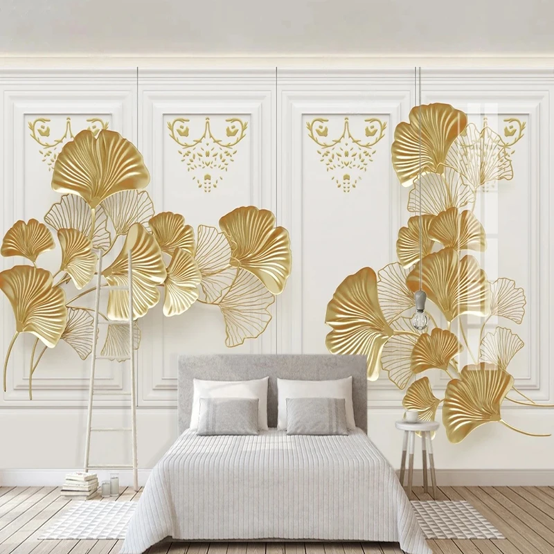 

Custom Any Size Mural Wallpaper 3d European Style Golden Ginkgo Leaves Wall Painting Living Room Study Decor Creative Wall Paper