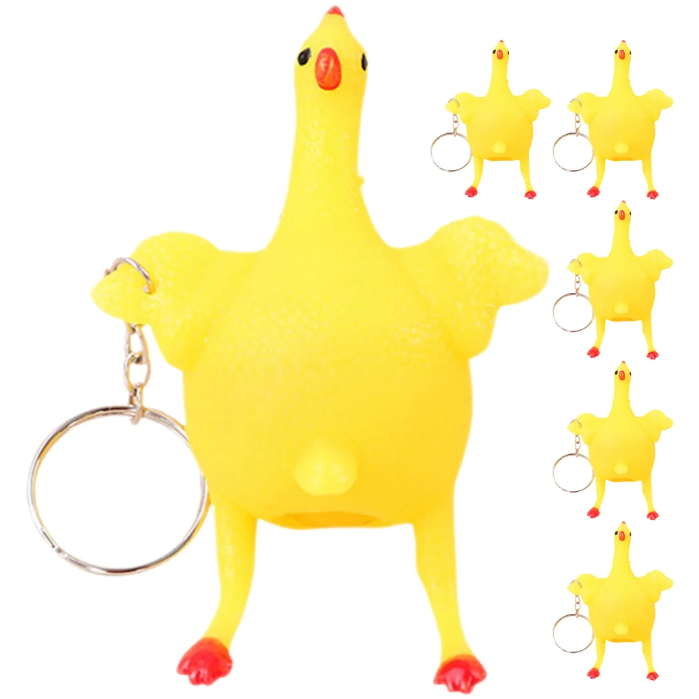 

6 Pcs Kids Keychain Goodie Bags Fillers Keychains Novelty Toys Rubber Chicken Vent Laying Hen