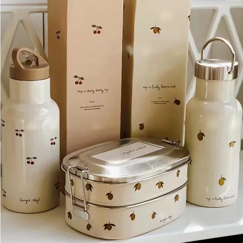 

High-value Double-layer Stainless Steel Lunch Box with Thermos Cup Picnic Box Children's Lunch Box Tableware Preservation