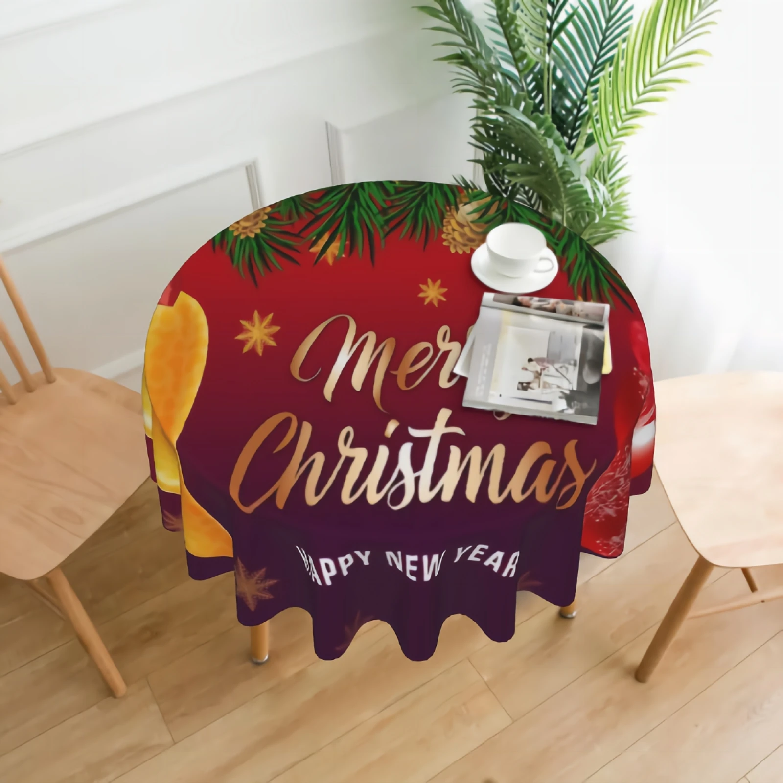 

Круглая скатерть с надписью на Рождество и снежинками, круглая Декоративная скатерть на новый год, 60 дюймов