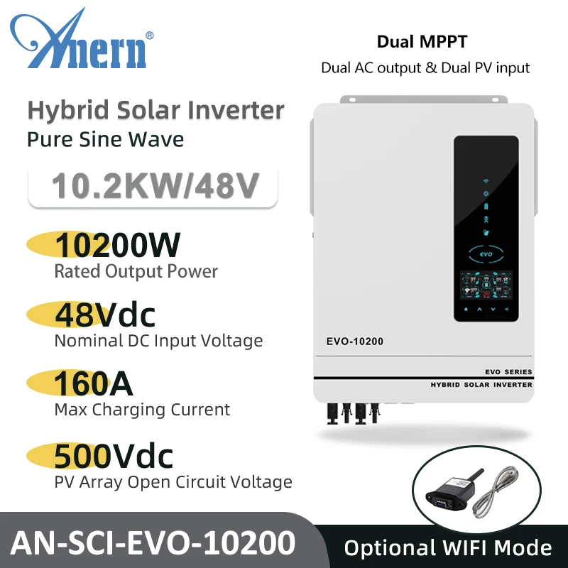 

10.2KW 8.2KW On/Off Grid Solar Hybrid Inverter 48V Dual MPPT 18A Buit-in 160A Solar Controller Max.PV 500VDC Dual Output & Input