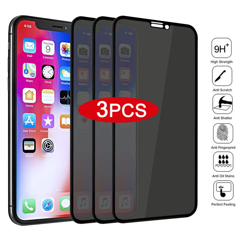 

3PCS Privacy Glass Protector For iPhone For IPhone 13 12 11 Pro Max 7 8Plus SE2020 Full Screen Protector For XS MAX XR Anti-spy