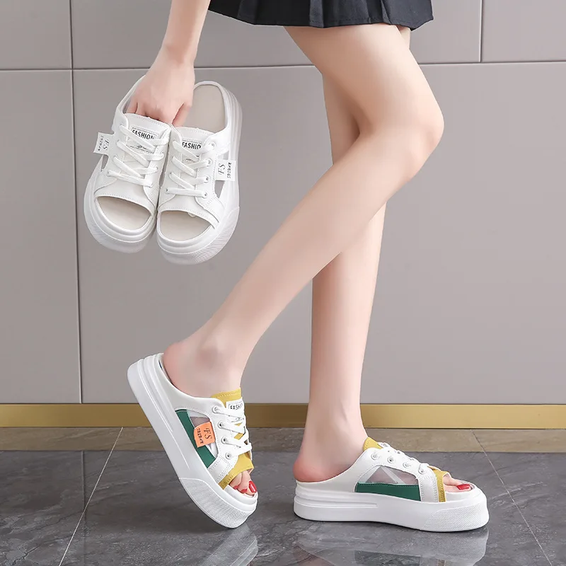 Сандалии женские сетчатые дышащие шлепанцы на плоской подошве с открытым носком